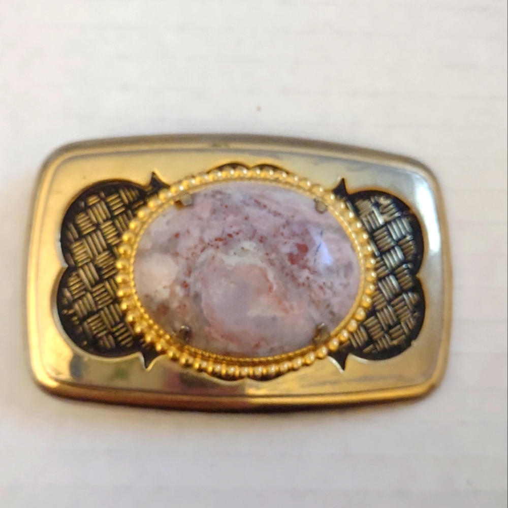 Vintage Unisex Western Trucker Stone Cabaschon Gold tone belt buckle